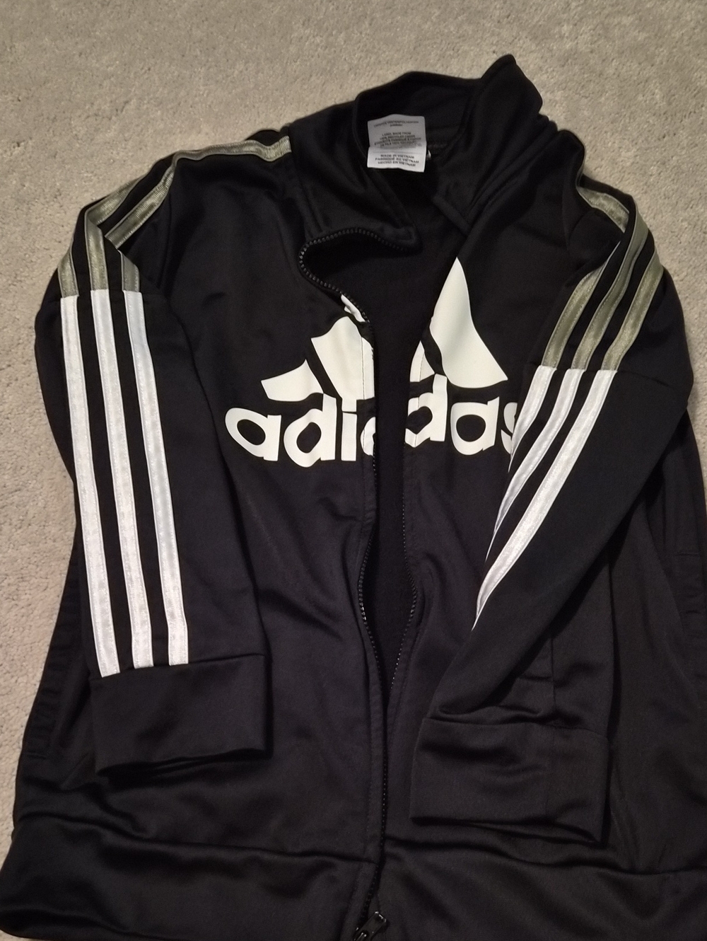 adidas Boys Black Track Jacket with White Logo & Stripes